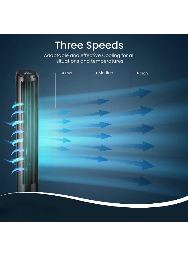 م.ا & ف'س مروحة عمودية مقاس 41 بوصة مع شاشة LED، مروحة هادئة بقوة 50 واط بثلاث سرعات، مروحة تبريد مزودة بوظيفة مؤقت، مروحة متأرجحة بزاوية 75 درجة للمنزل وغرفة المعيشة والمكتب (أسود) - Image 4